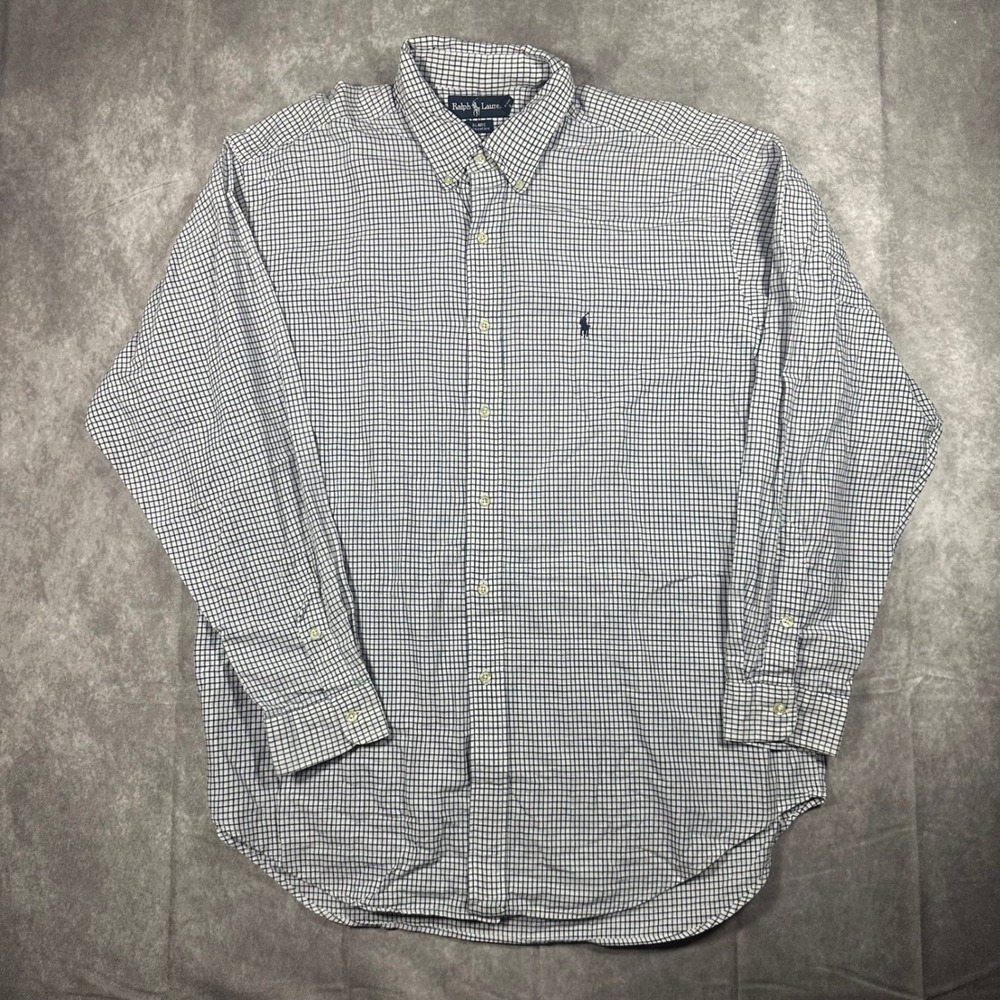Polo Ralph Lauren Blaire Shirt Men's XL Blue White Grid Check Button Down Preppy